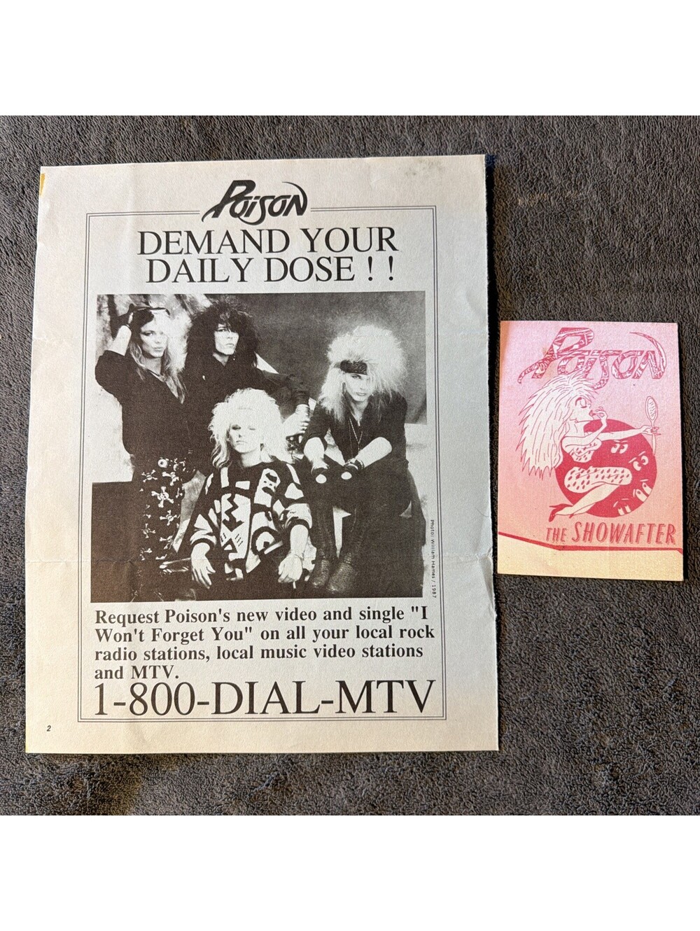 1987 Poison Rock N Roll Band Newsletter & After Show Backstage Pass